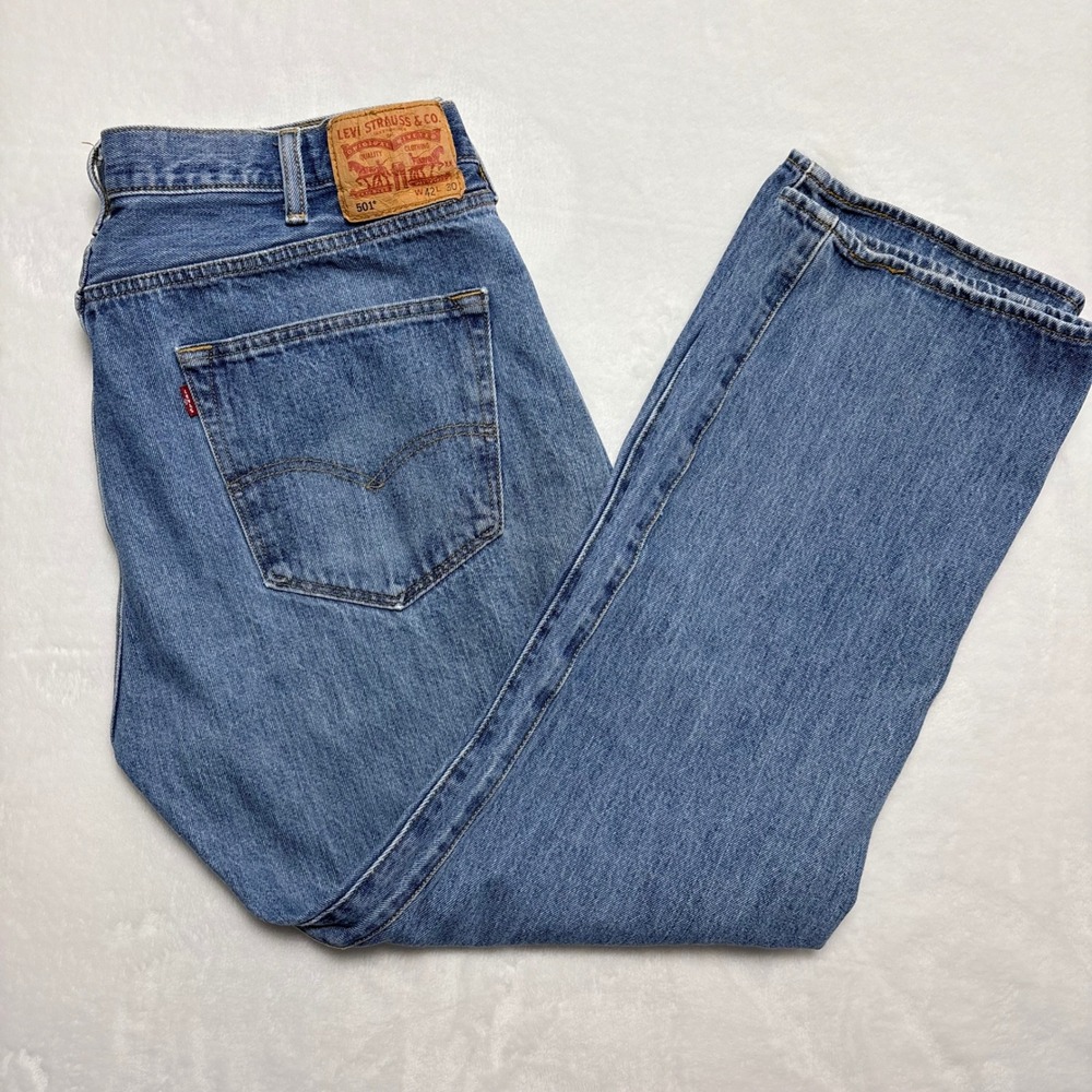 Levis 501 Original Fit Mens‎ Blue Jeans W42 L30 Medium Wash Cotton 42x30